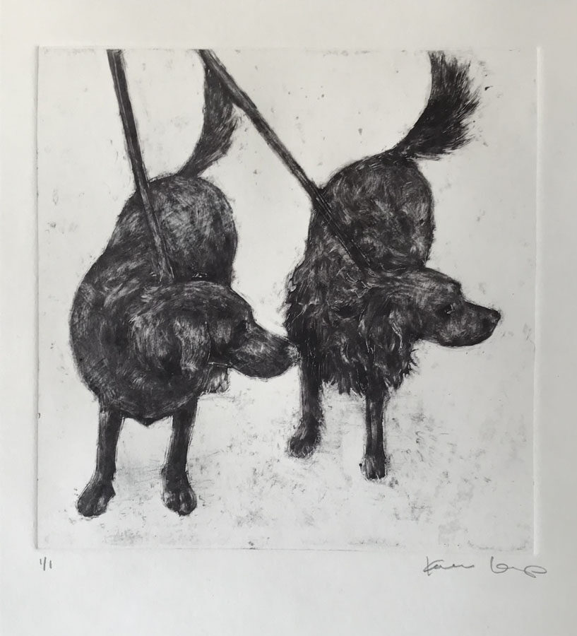 Two Black Dogs by Karen Kemp, Monotype