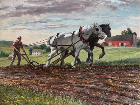 Sam Savitt, Teamwork, 1988, oil on linen, 24 × 32 in.